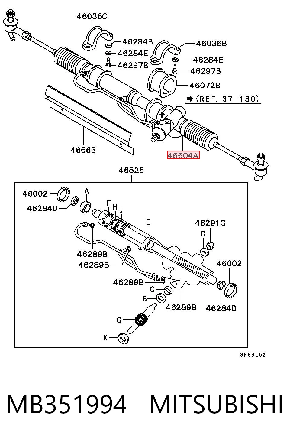 MB351994 Mitsubishi Cremalheira da direção