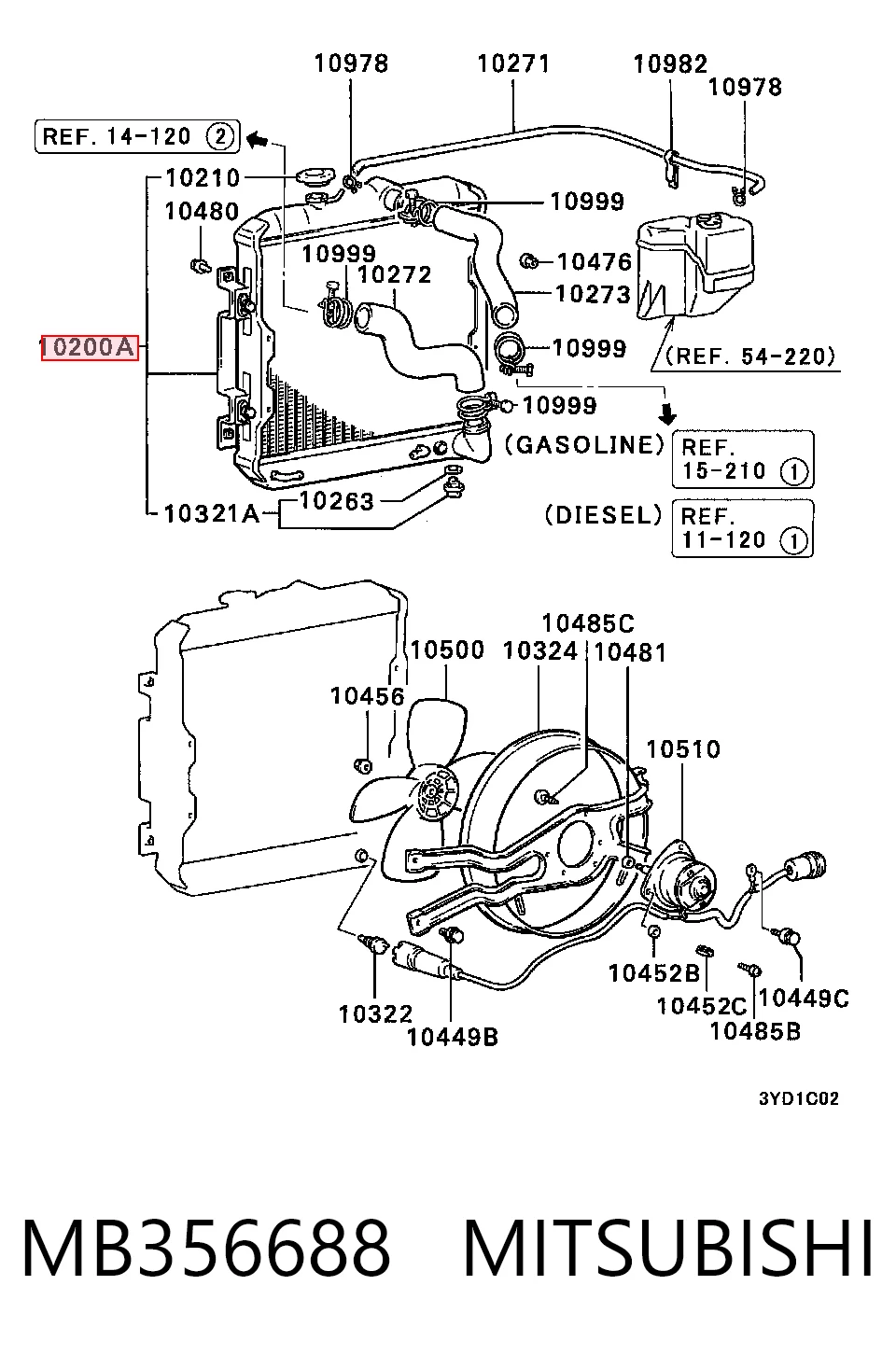 Radiador de esfriamento de motor para Mitsubishi Colt II C1A