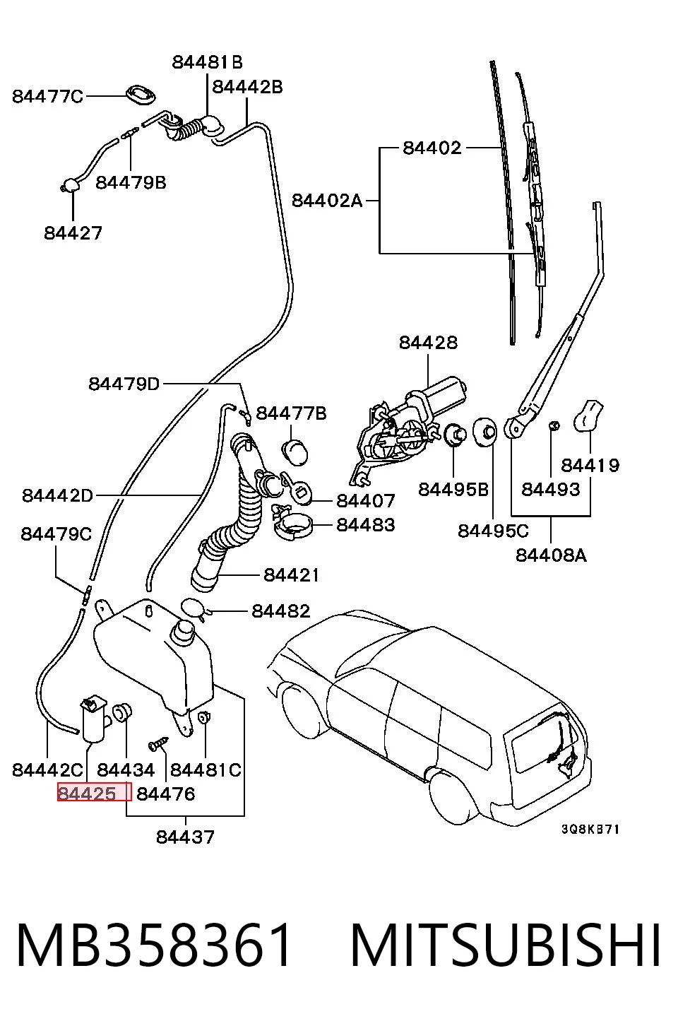 MB358361 Mitsubishi Bomba de motor de fluido para lavador de vidro traseiro