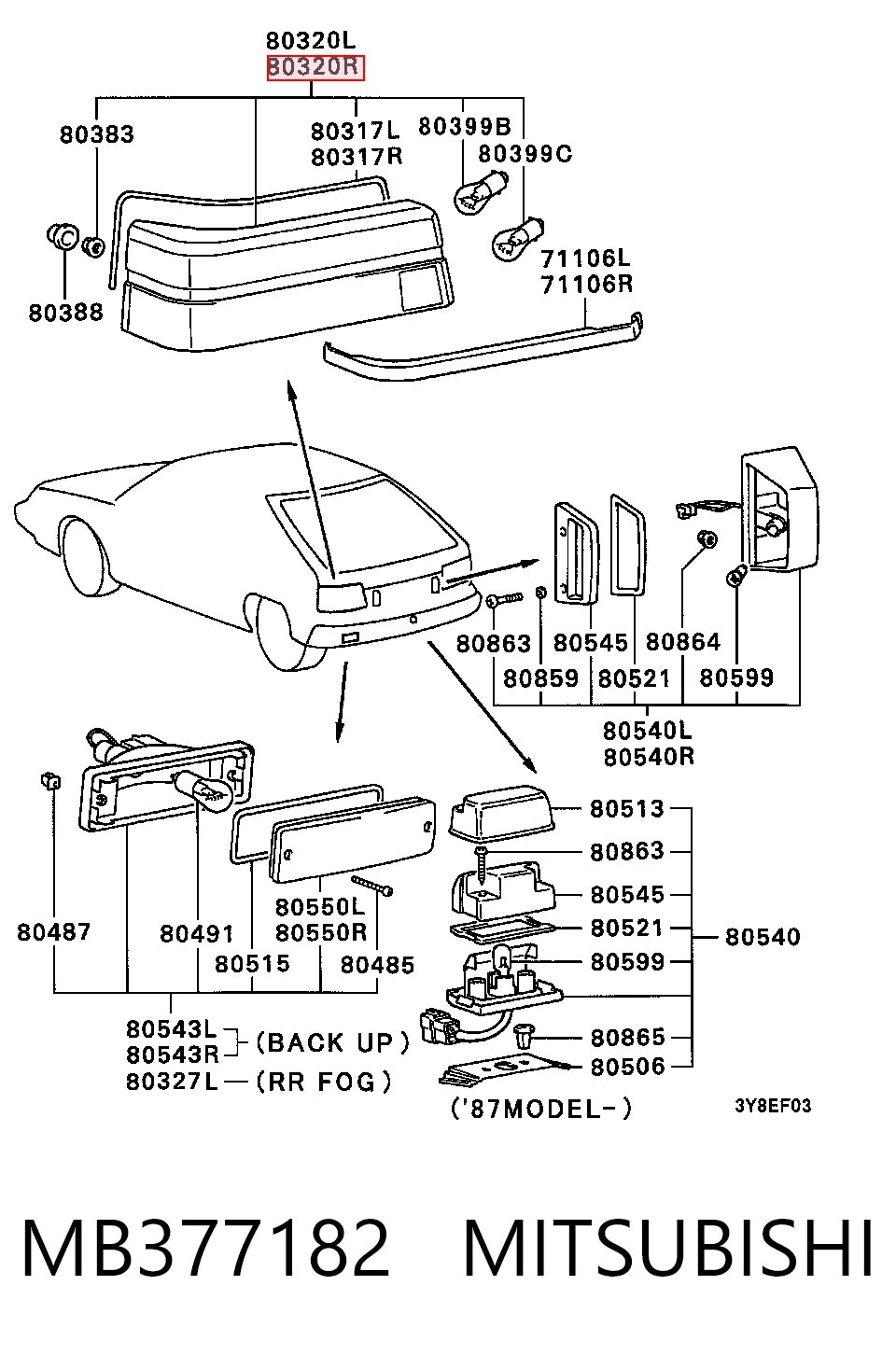 Lanterna traseira direita para Mitsubishi Colt C1A