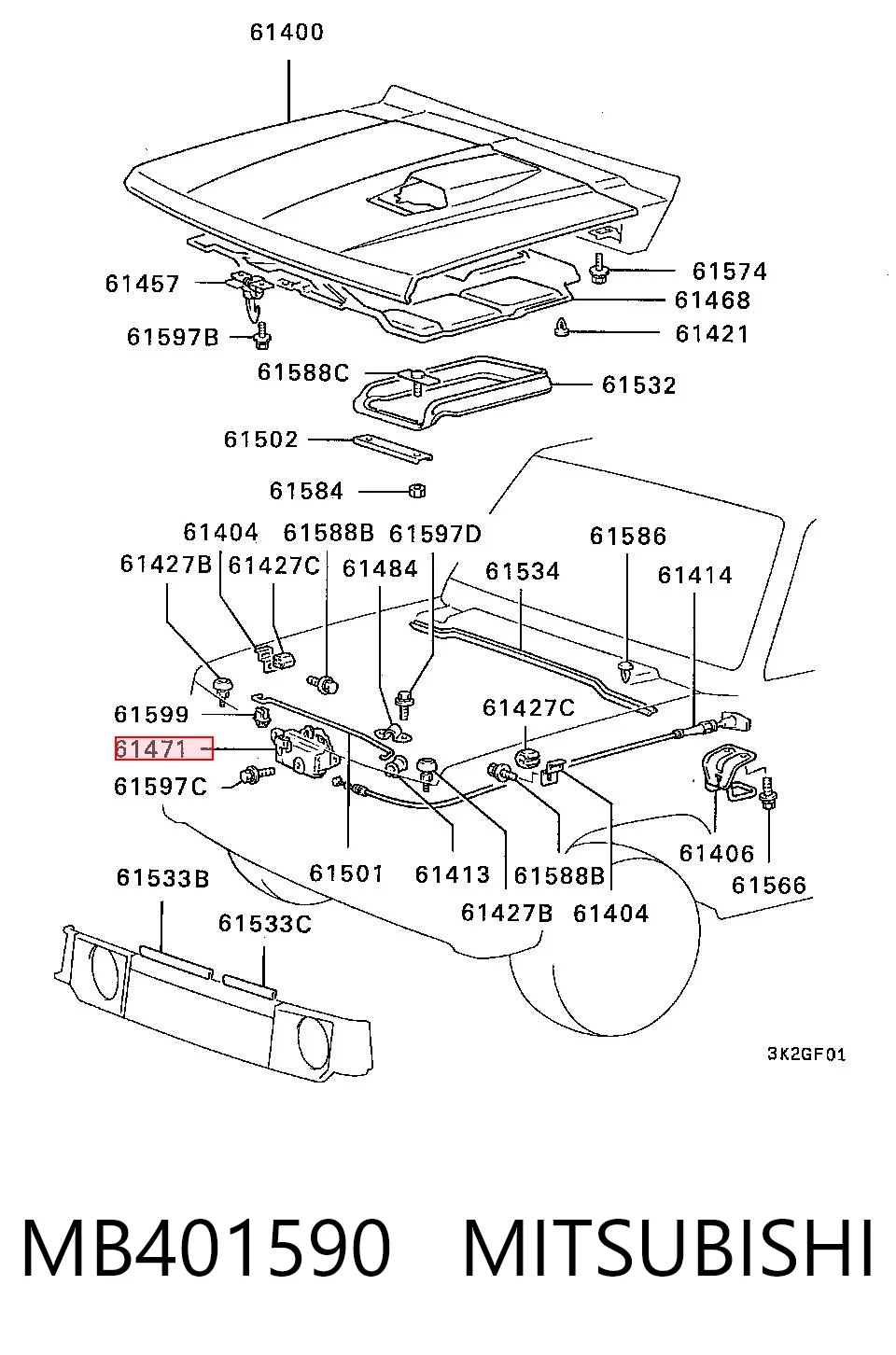 Fecho da capota para Mitsubishi Pajero I L04G, L14G