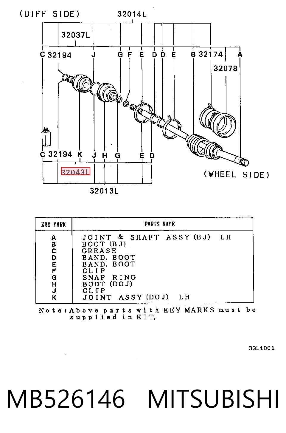 Junta homocinética interna dianteira esquerda Hyundai/Kia MB526146 preço, a partir de 48,52 USD