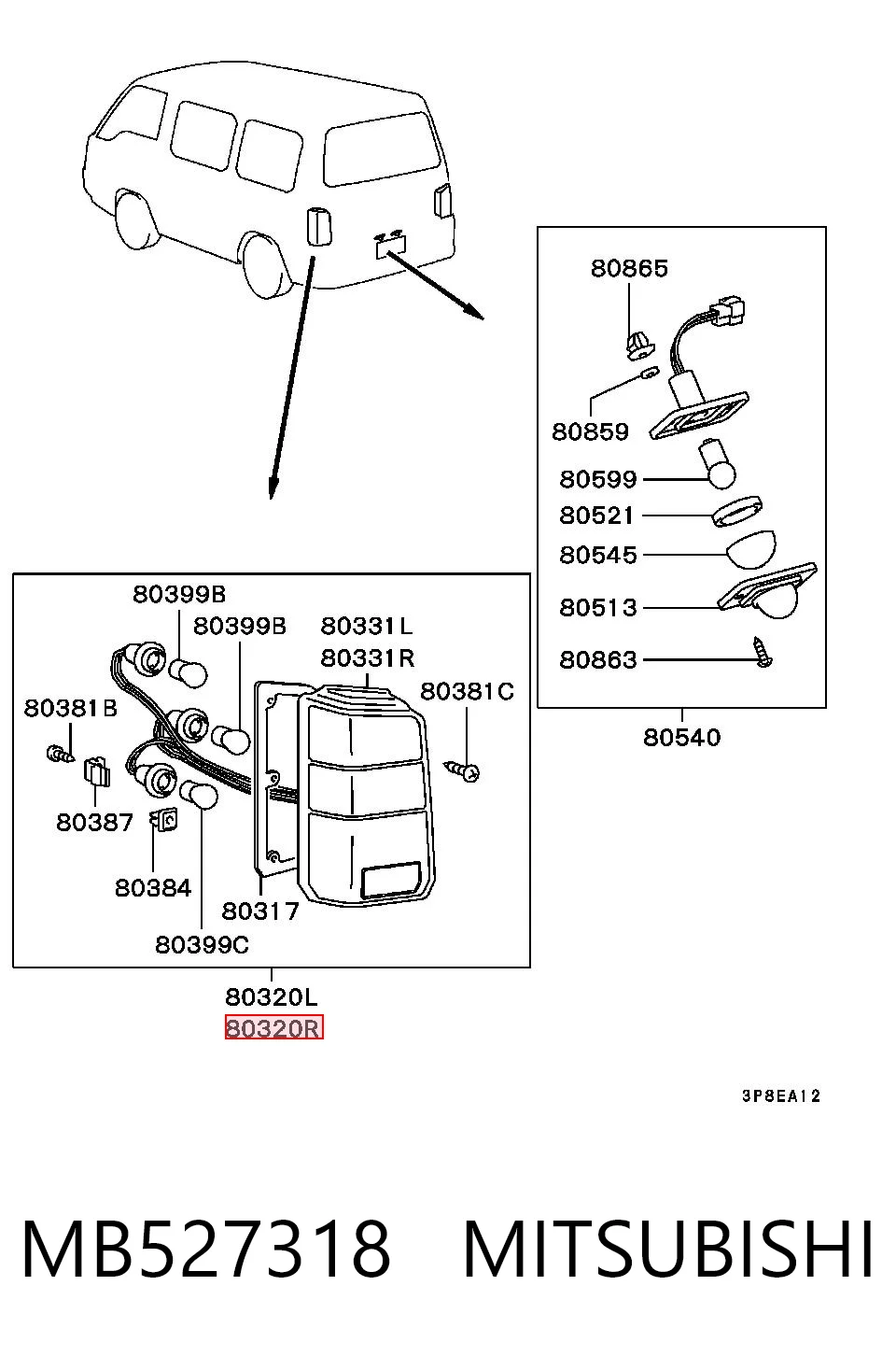 Lanterna traseira direita para Mitsubishi L 300  P0W, P1W, P2W