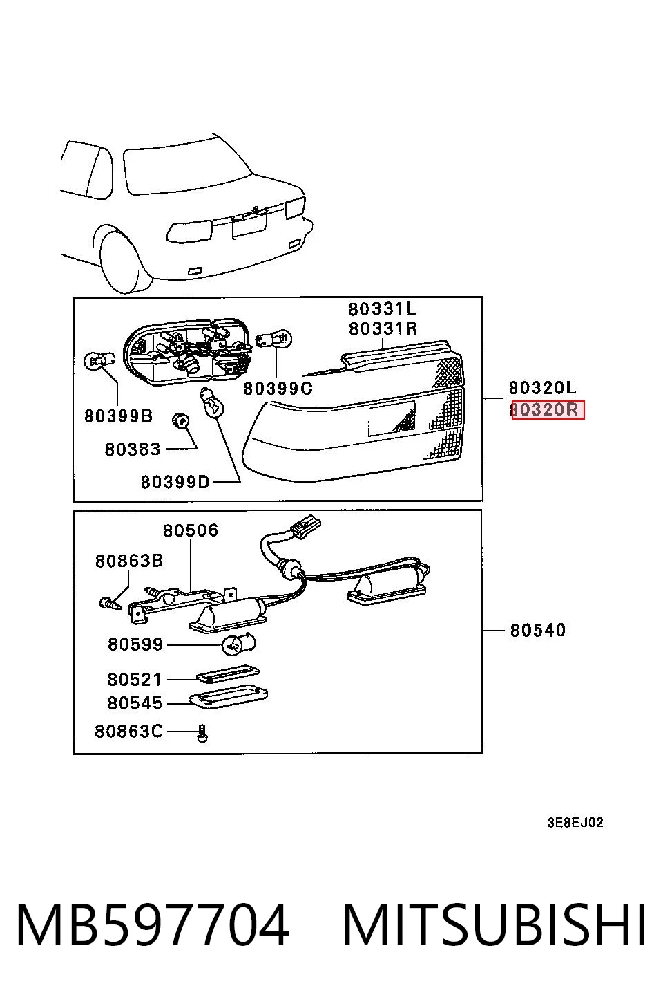 Lanterna traseira direita Mitsubishi Lancer IV C6A, C7A ao melhor preço