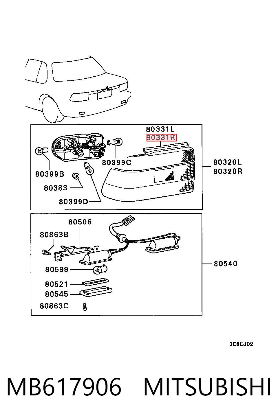 Lanterna traseira direita para Mitsubishi Lancer C6A, C7A