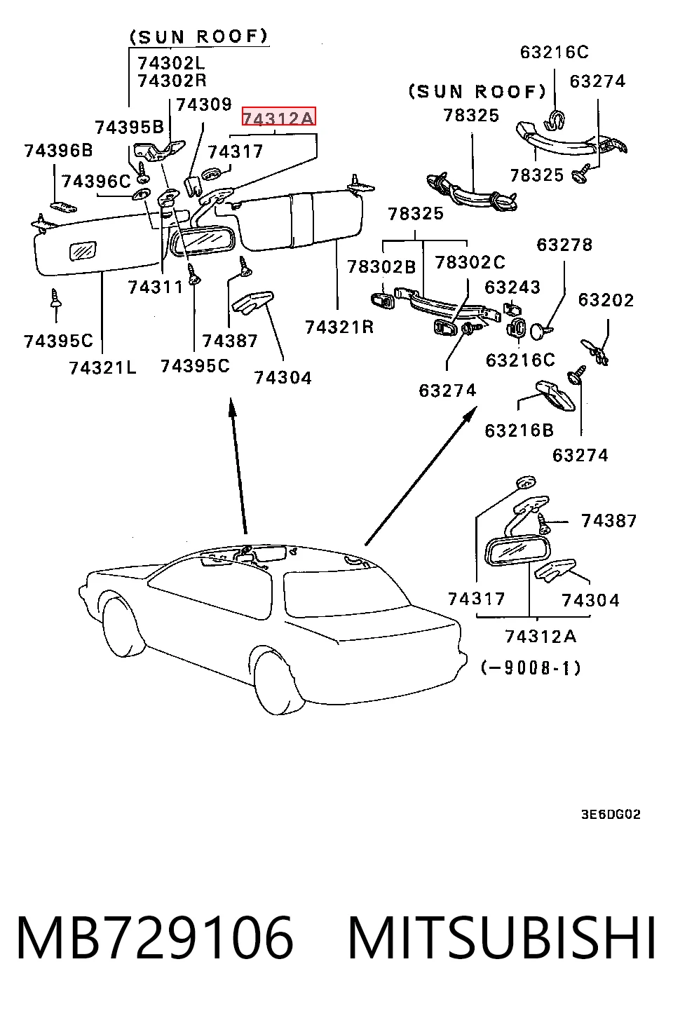 Espelho de salão interno para Mitsubishi Colt IV CAA