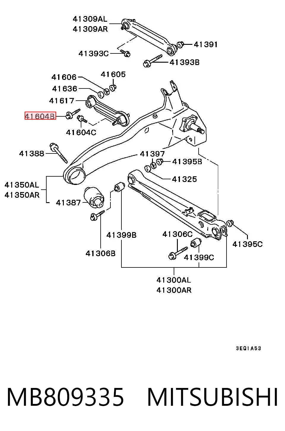 MB809335 Mitsubishi Parafuso de fixação de braço oscilante de inclinação traseiro, interno