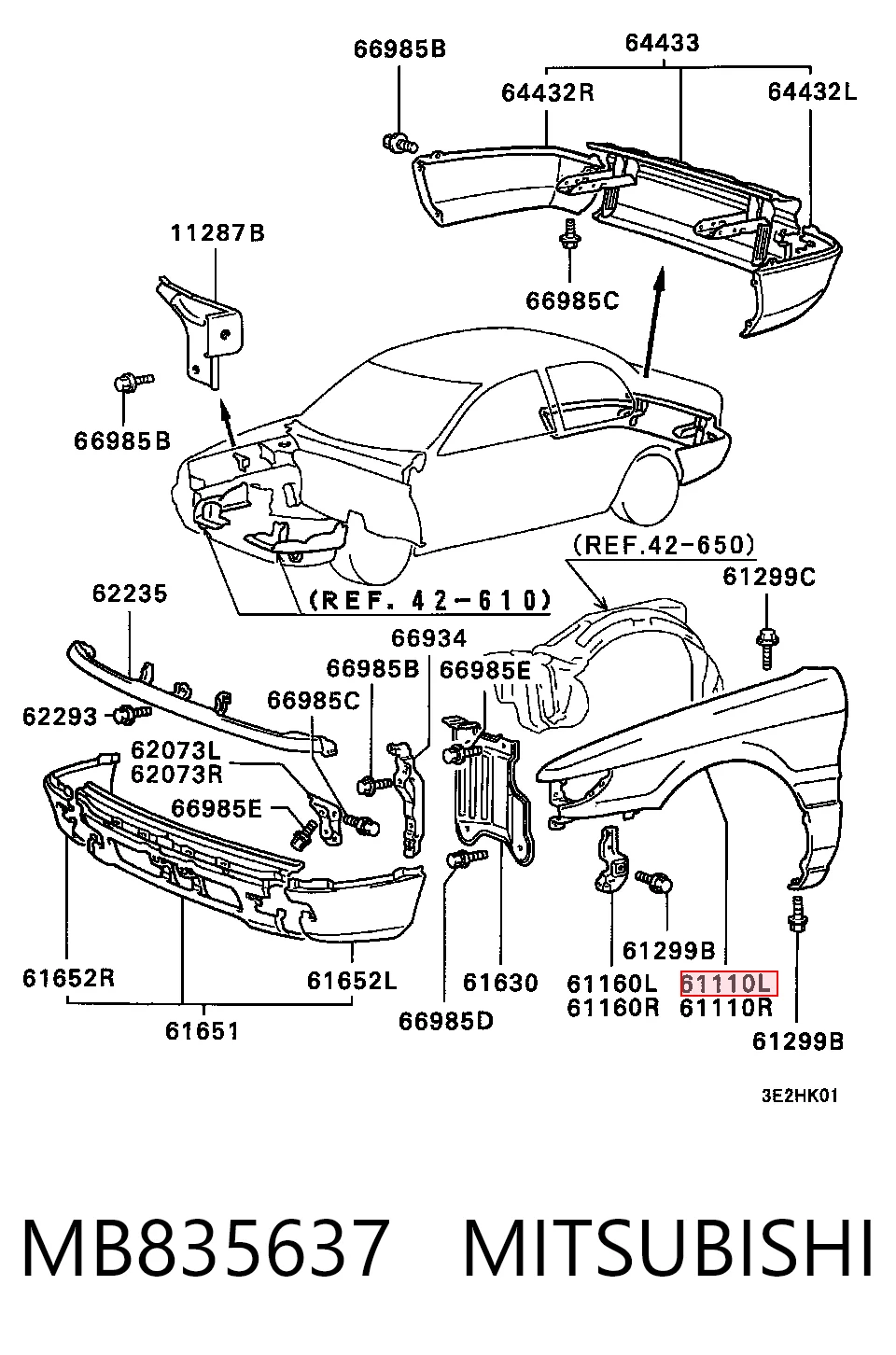 Pára-lama dianteiro esquerdo para Mitsubishi Lancer C6A, C7A