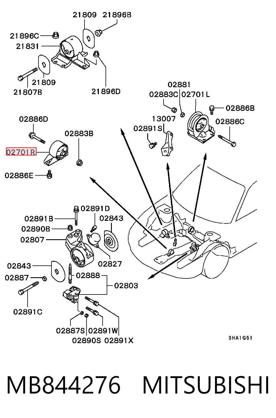 Coxim (suporte) dianteiro de motor Mitsubishi Galant VII E5A, E7A, E8A