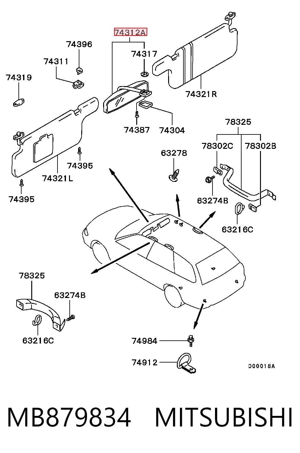 Espelho de salão interno para Mitsubishi Lancer V CBW,CDW