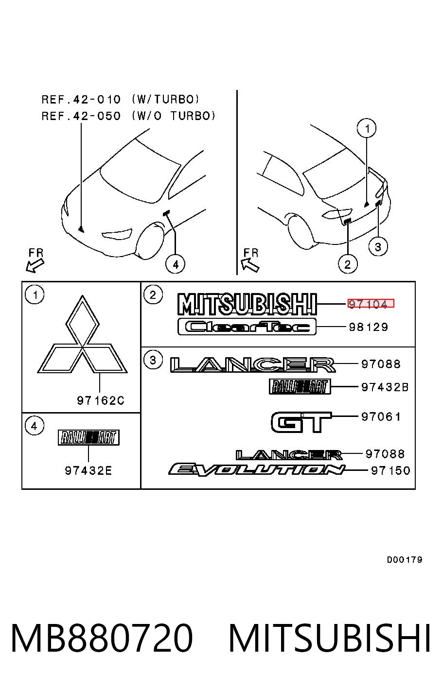 Emblema de tampa de porta-malas (emblema de firma) Mitsubishi Lancer X CY_A, CZ_A