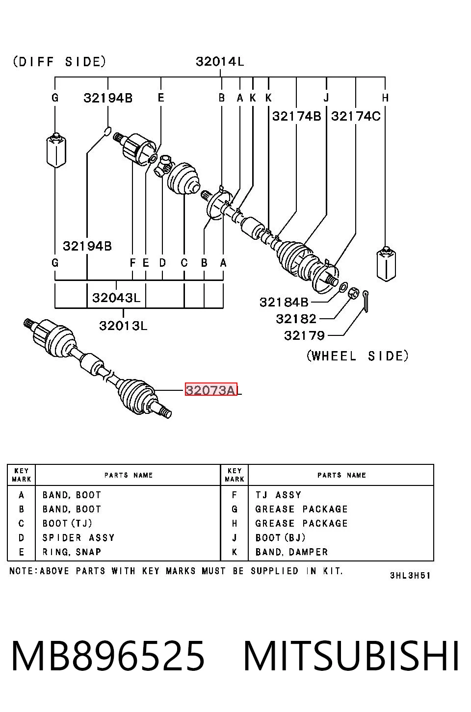 Junta homocinética externa dianteira para Mitsubishi Lancer V CB, CD, CE