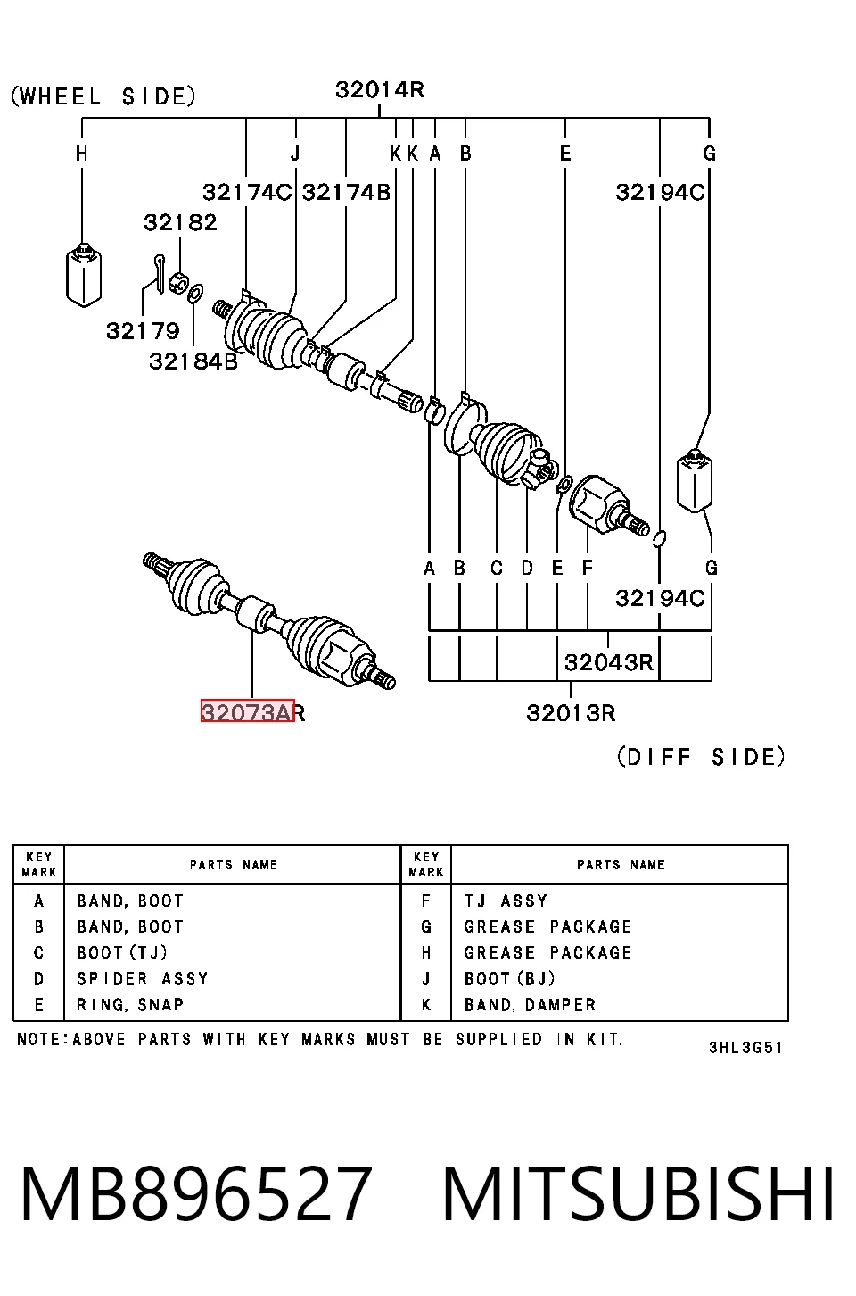 Junta homocinética externa dianteira Mitsubishi Lancer V CBW,CDW