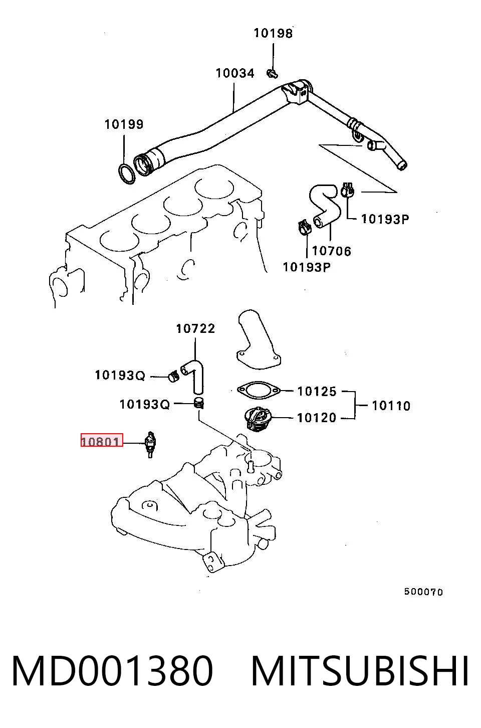 MD001380 Mitsubishi Sensor de temperatura do fluido de esfriamento