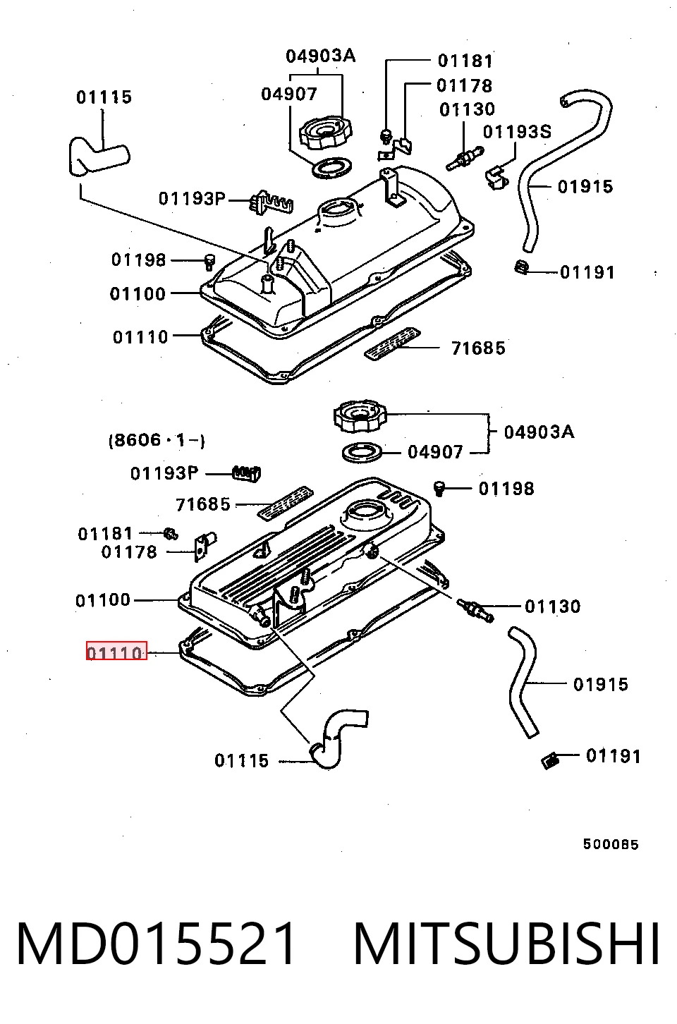 Vedante de tampa de válvulas de motor Mitsubishi Lancer III C1A,C6A