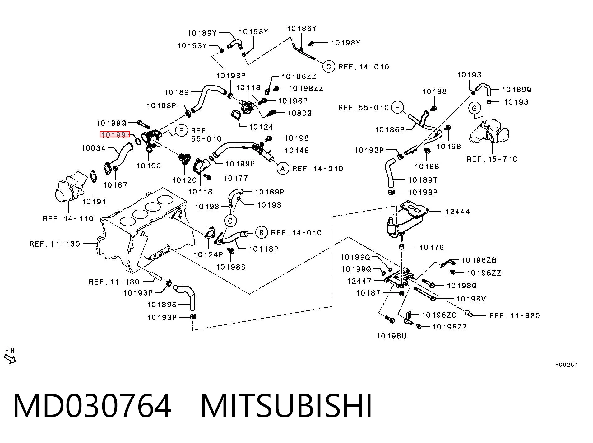 MD030764 Mitsubishi Vedante do flange (da união em T) do sistema de esfriamento