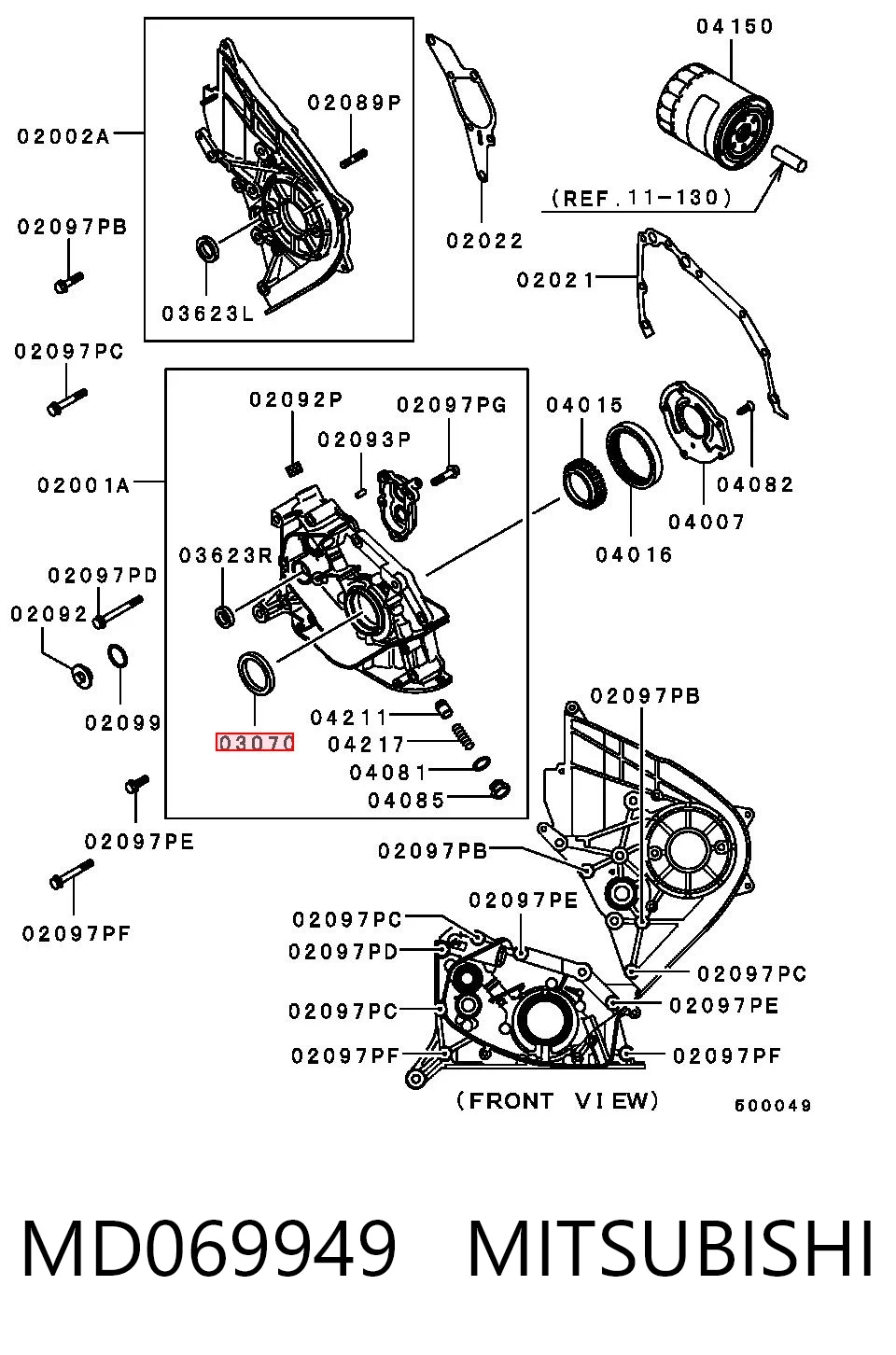 MD343563 Chrysler Vedação dianteira de cambota de motor