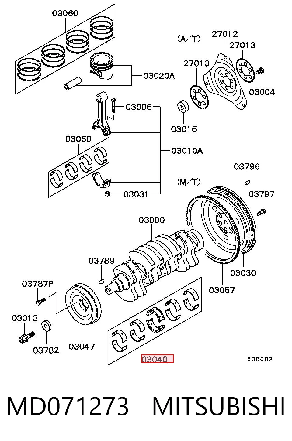 Folhas inseridas principais de cambota, kit, padrão (STD) MD091399 Hyundai/Kia