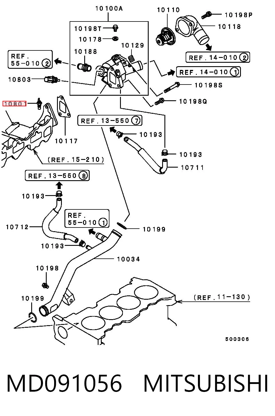 MD091056 Mitsubishi Sensor de temperatura do fluido de esfriamento