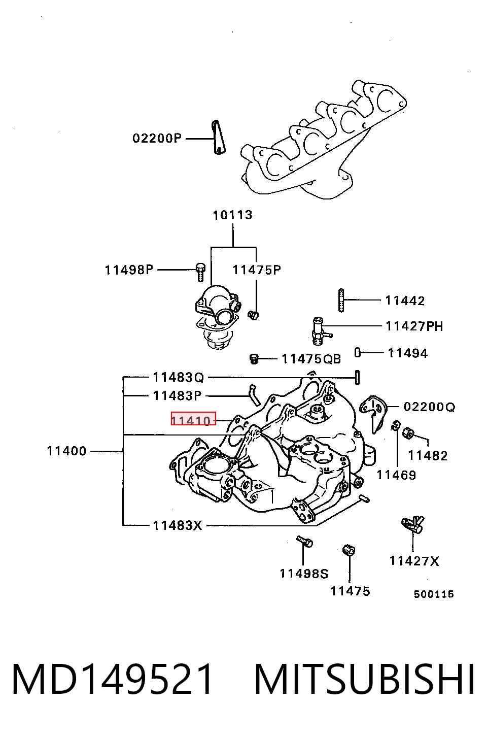 Vedante de tubo coletor de admissão Mitsubishi Pajero I L04G