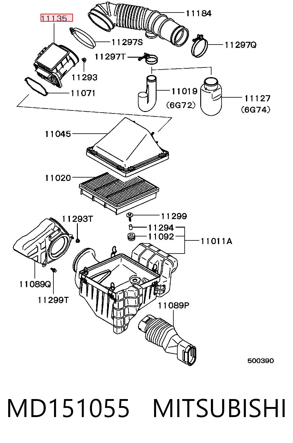 MD151055 Mitsubishi Sensor de fluxo (consumo) de ar, medidor de consumo M.A.F. - (Mass Airflow)
