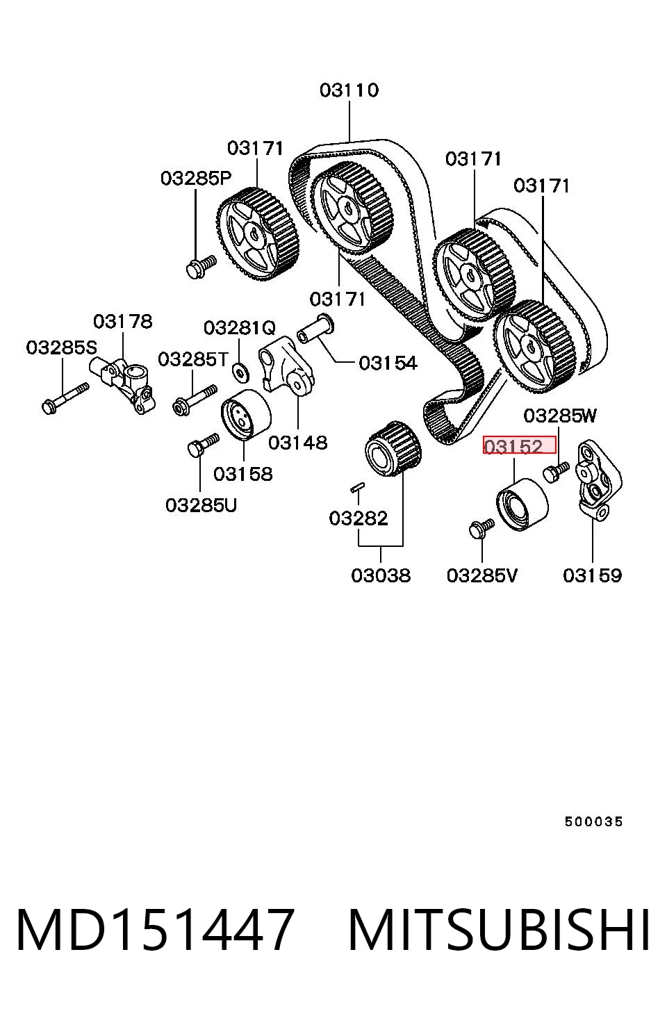 MD151447 Mitsubishi Rolo parasita da correia do mecanismo de distribuição de gás
