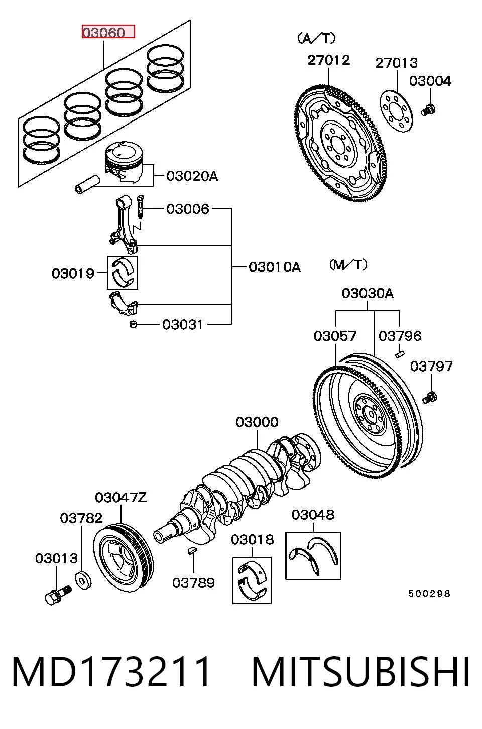 MD173211 Mitsubishi Kit de anéis de pistão de motor, STD.