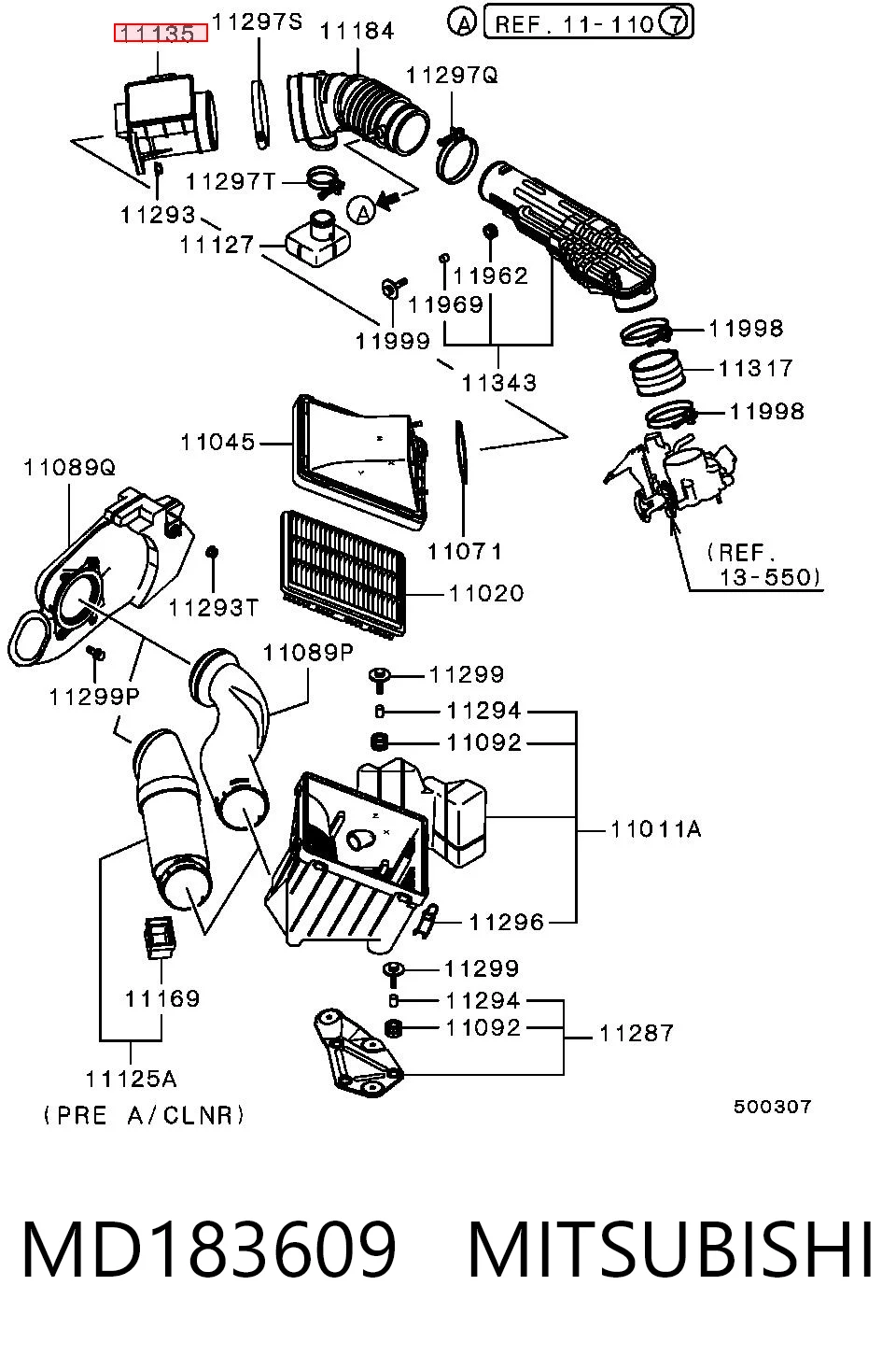 MD183609 Mitsubishi Sensor de fluxo (consumo) de ar, medidor de consumo M.A.F. - (Mass Airflow)