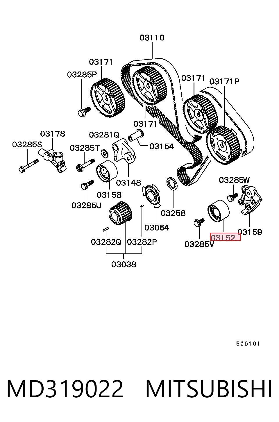 MD319022 Mitsubishi Rolo parasita da correia do mecanismo de distribuição de gás
