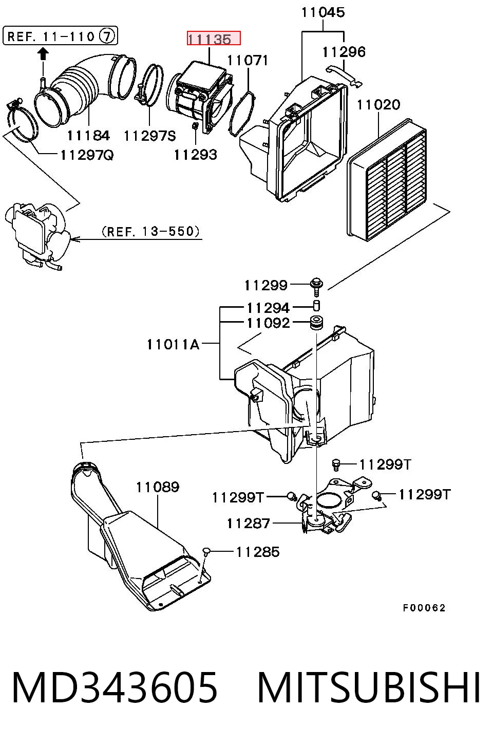 MD343605 Chrysler Sensor de fluxo (consumo) de ar, medidor de consumo M.A.F. - (Mass Airflow)