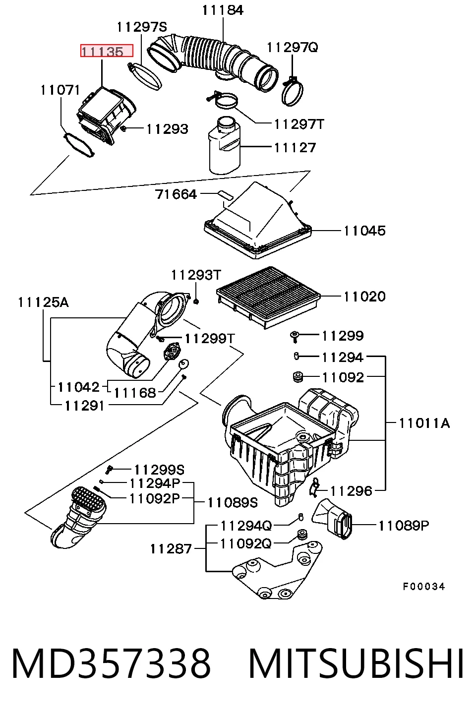 MD357338 Mitsubishi Sensor de fluxo (consumo) de ar, medidor de consumo M.A.F. - (Mass Airflow)