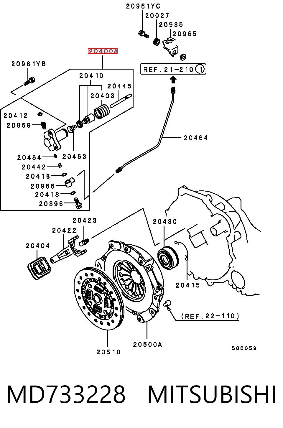 Cilindro de trabalho de embraiagem para Mitsubishi Eclipse I D22A, D27A