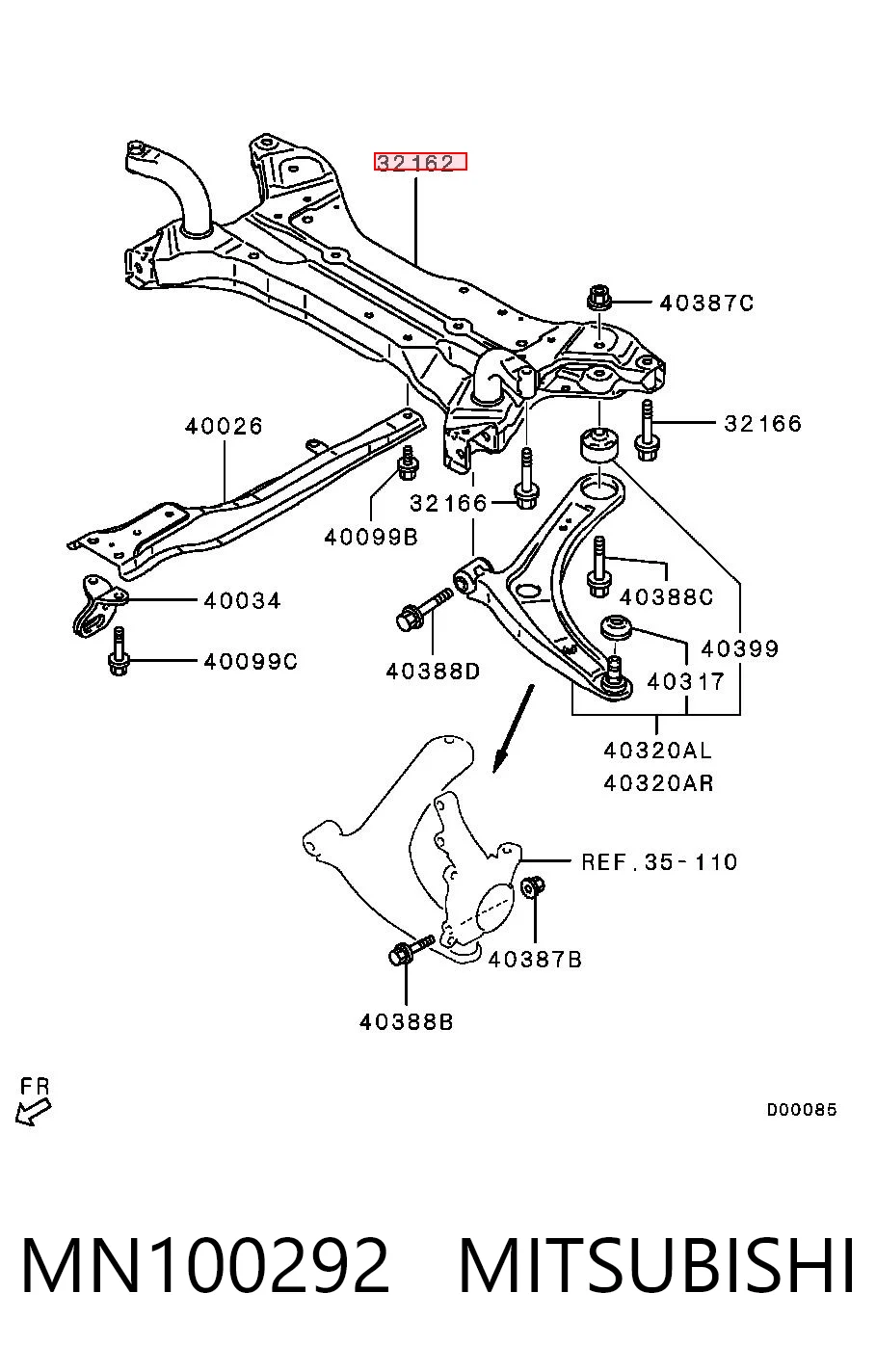 MN100292 Mitsubishi Viga de suspensão dianteira (plataforma veicular)