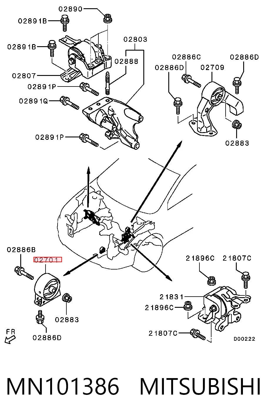 MN101386 Mitsubishi Coxim (suporte) dianteiro de motor