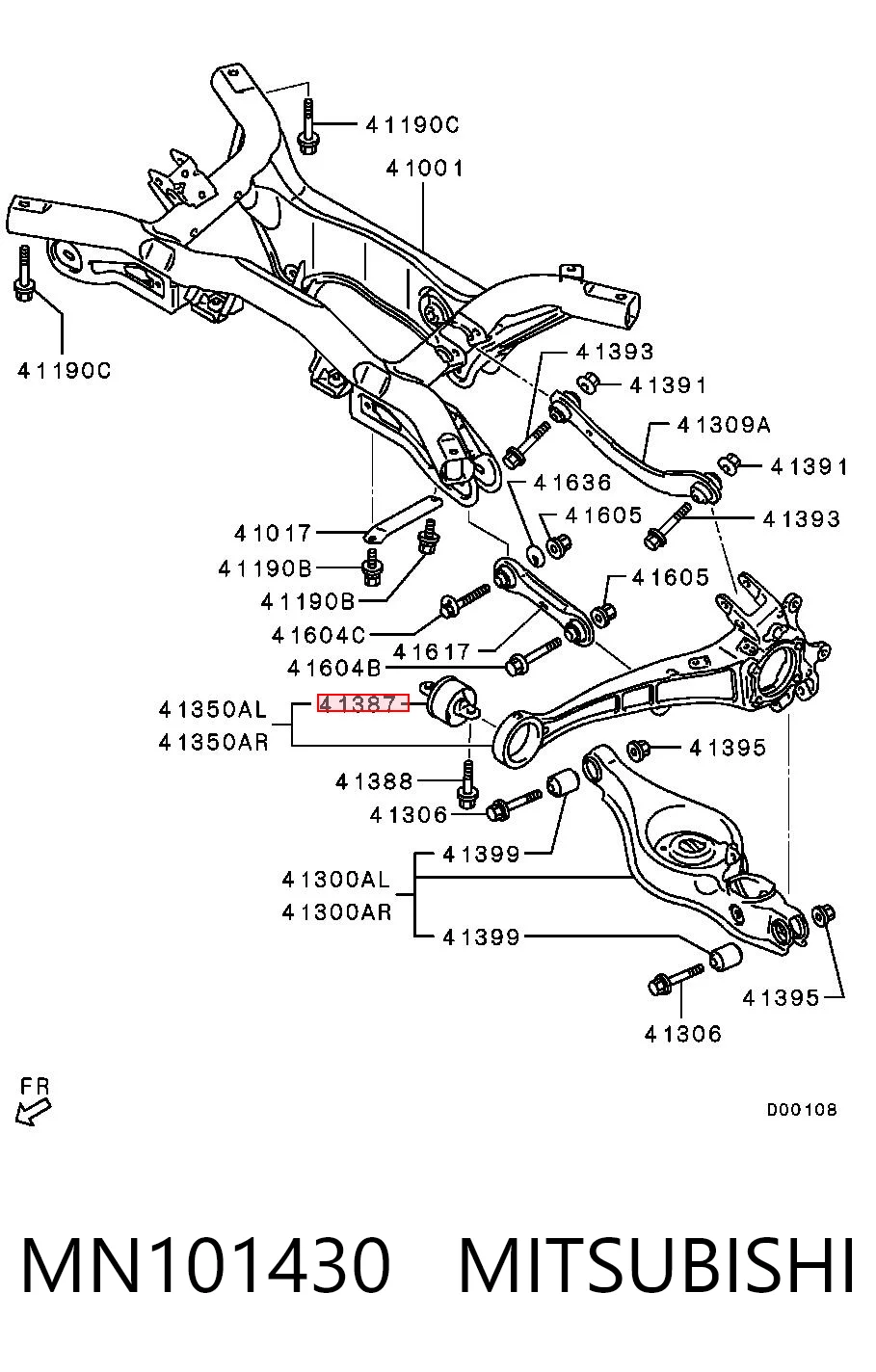 MN101430 Mitsubishi Bloco silencioso dianteiro de braço oscilante traseiro longitudinal