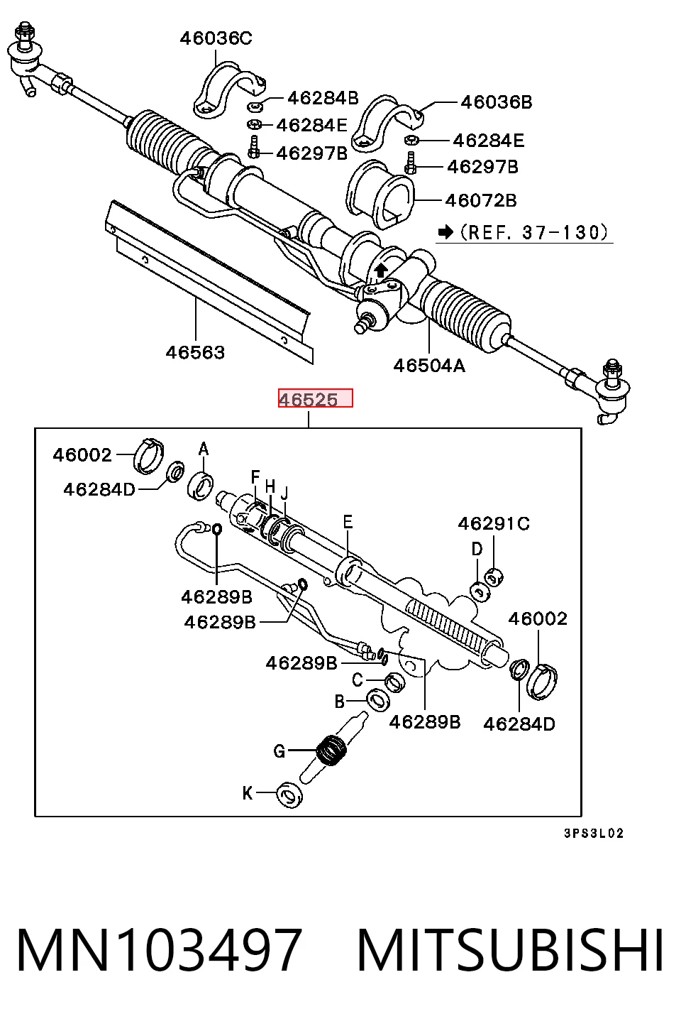 Kit de reparação da cremalheira da direção (do mecanismo), (kit de vedantes) para Mitsubishi L 300 P0W, P1W, P2W