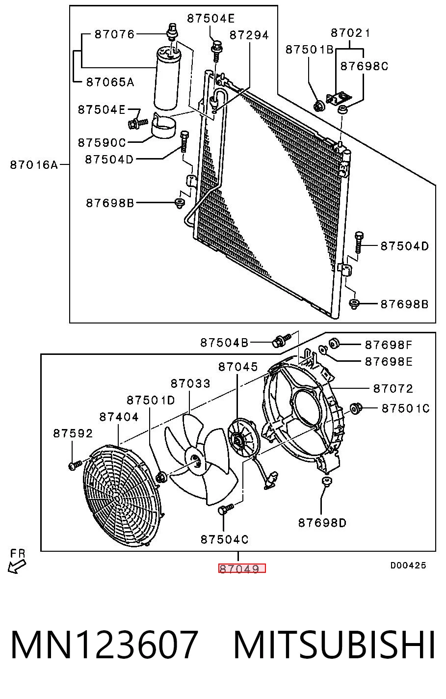MN123607 Mitsubishi Difusor do radiador de aparelho de ar condicionado, montado com roda de aletas e o motor