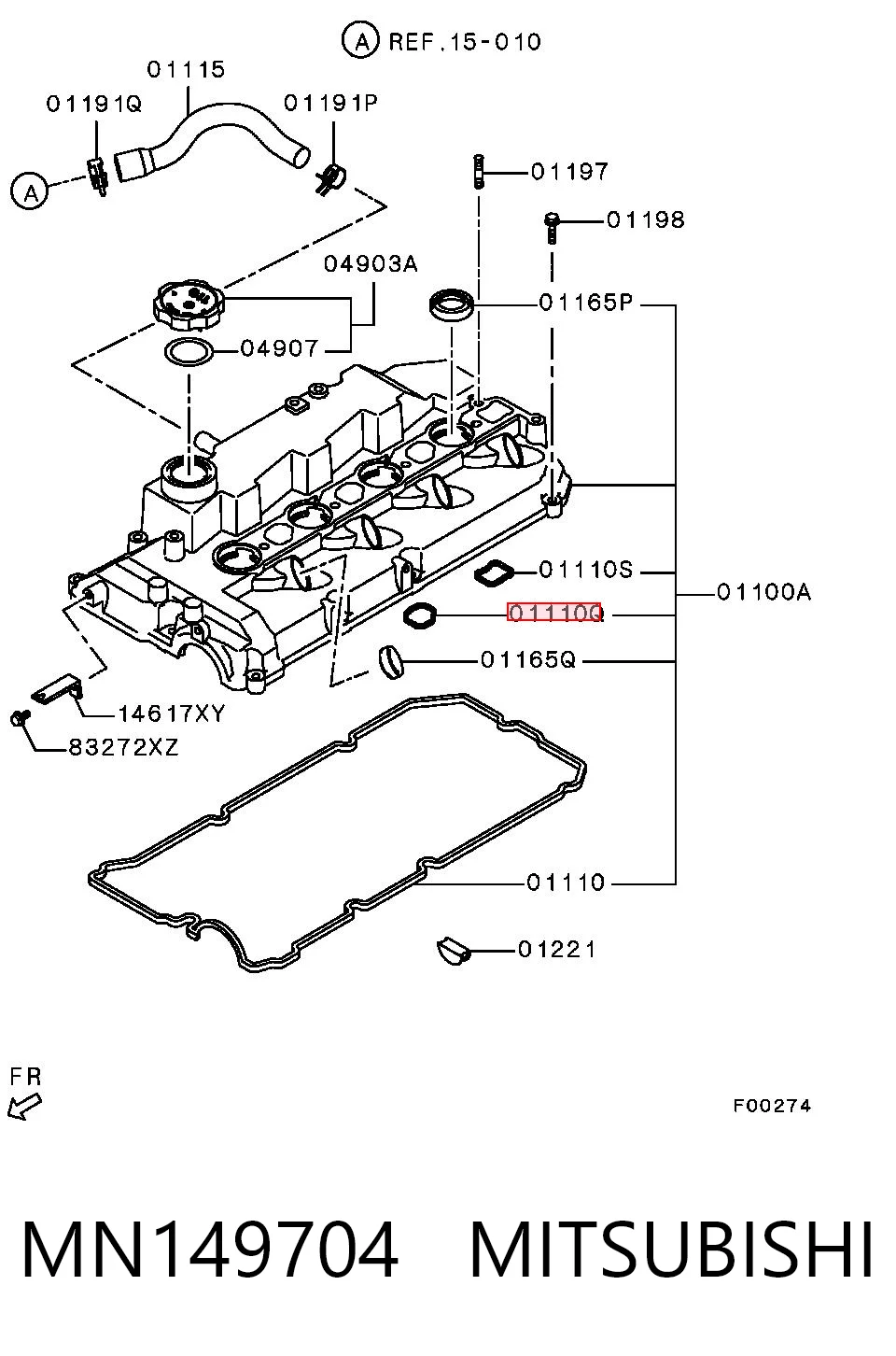 MN149704 Mitsubishi Vedante da tampa de válvulas de motor, anel