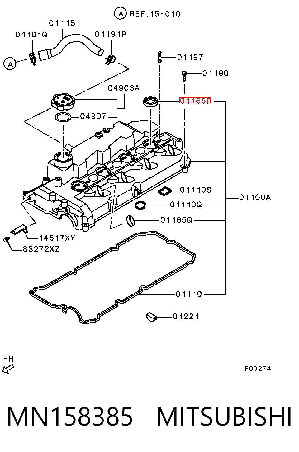 MN158385 Mitsubishi Vedante da tampa de válvulas de motor, anel