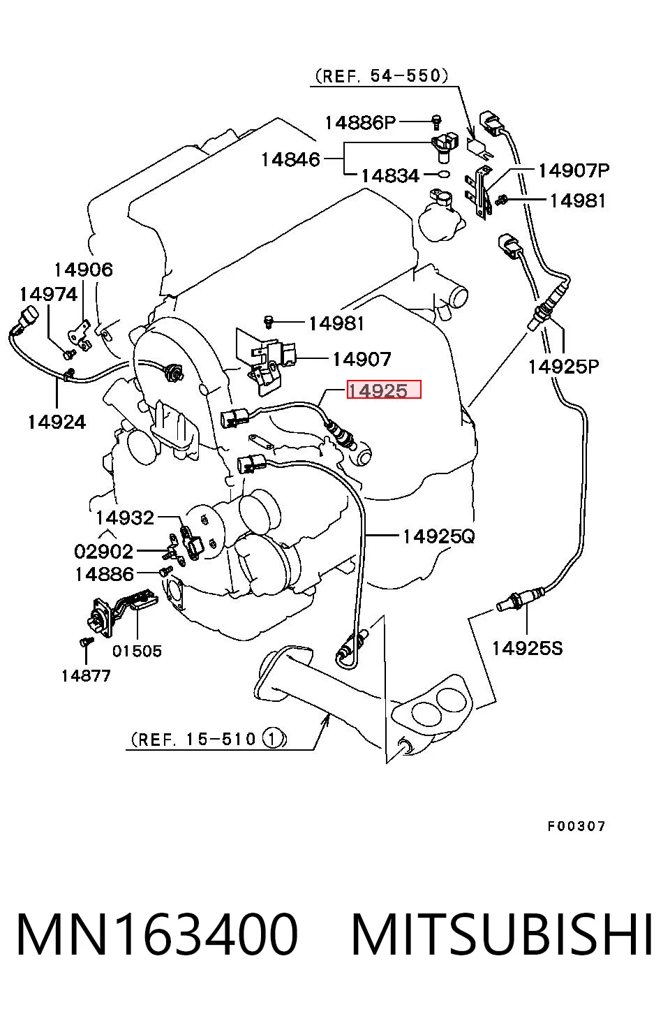 MN163400 Mitsubishi Sonda lambda, sensor de oxigênio até o catalisador