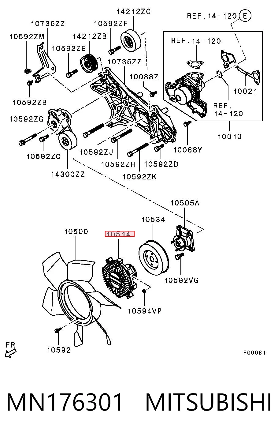 Acoplamento viscoso de ventilador de esfriamento Chrysler MD356867