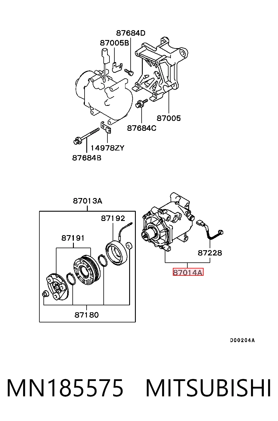 MN185575 Mitsubishi Compressor de aparelho de ar condicionado