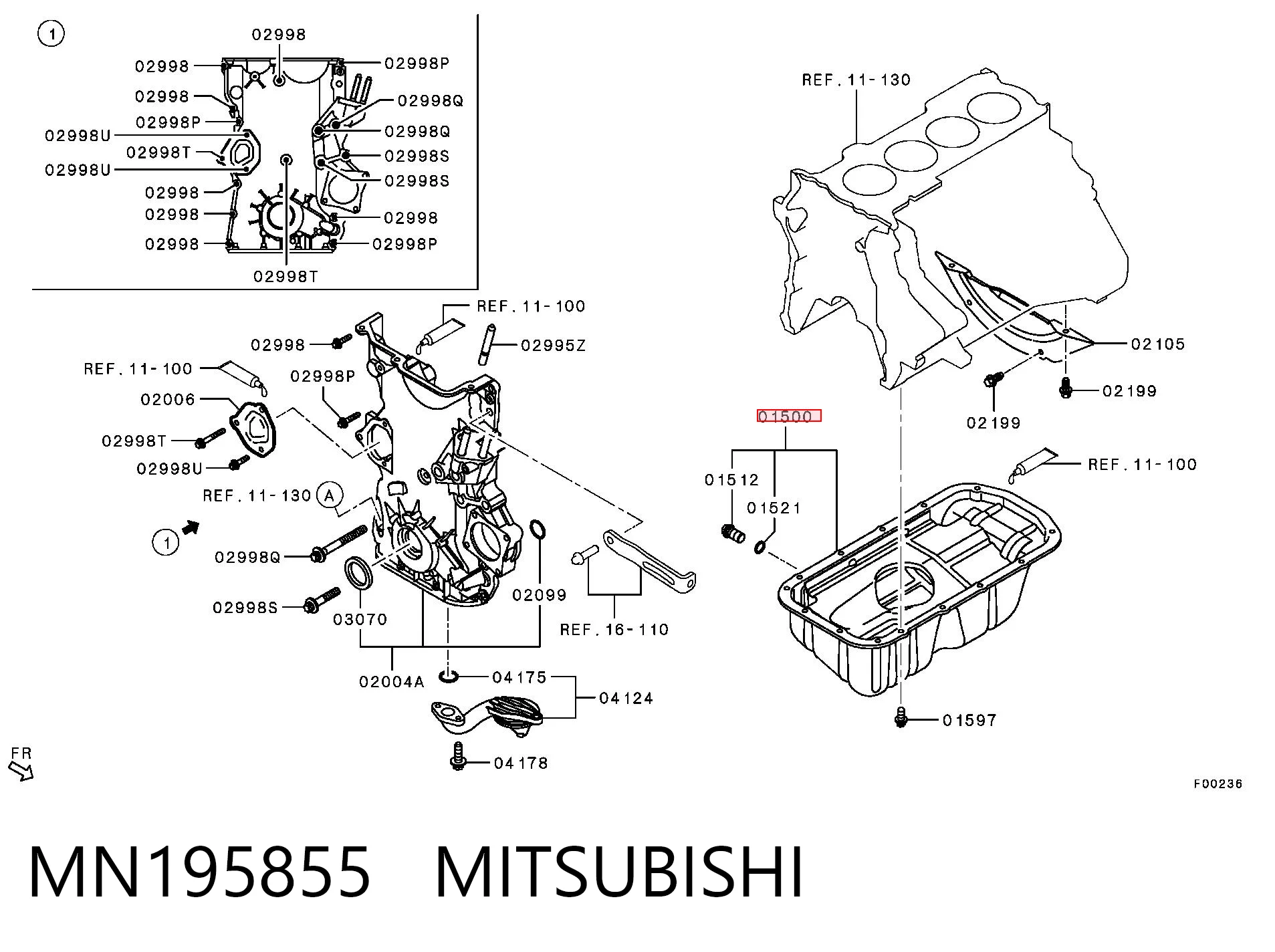 MN195855 Mitsubishi Panela de óleo de cárter do motor