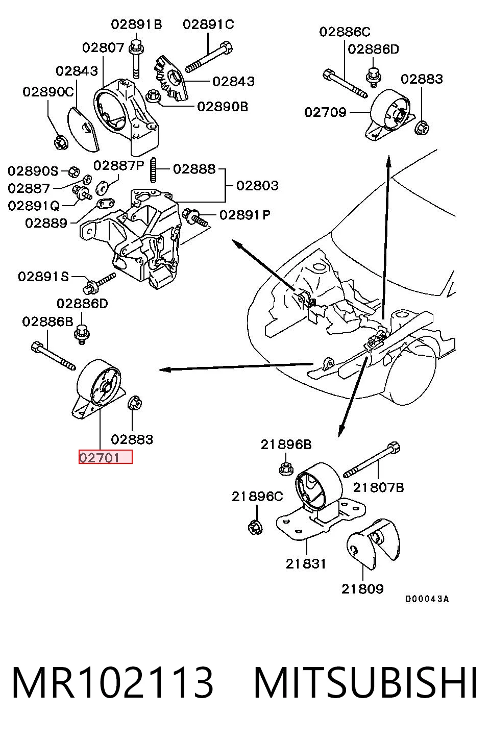 Coxim (suporte) dianteiro de motor Mitsubishi Space Star monovolume (DG0) (1998 - 2004) 