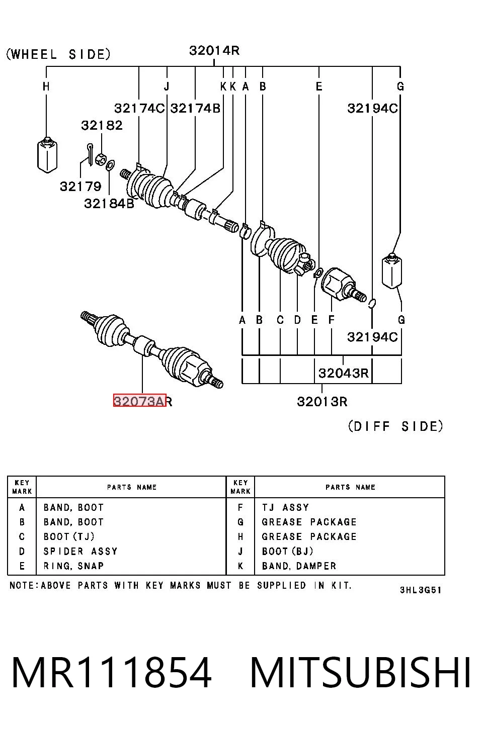 Junta homocinética externa dianteira Mitsubishi Lancer V CB, CD, CE