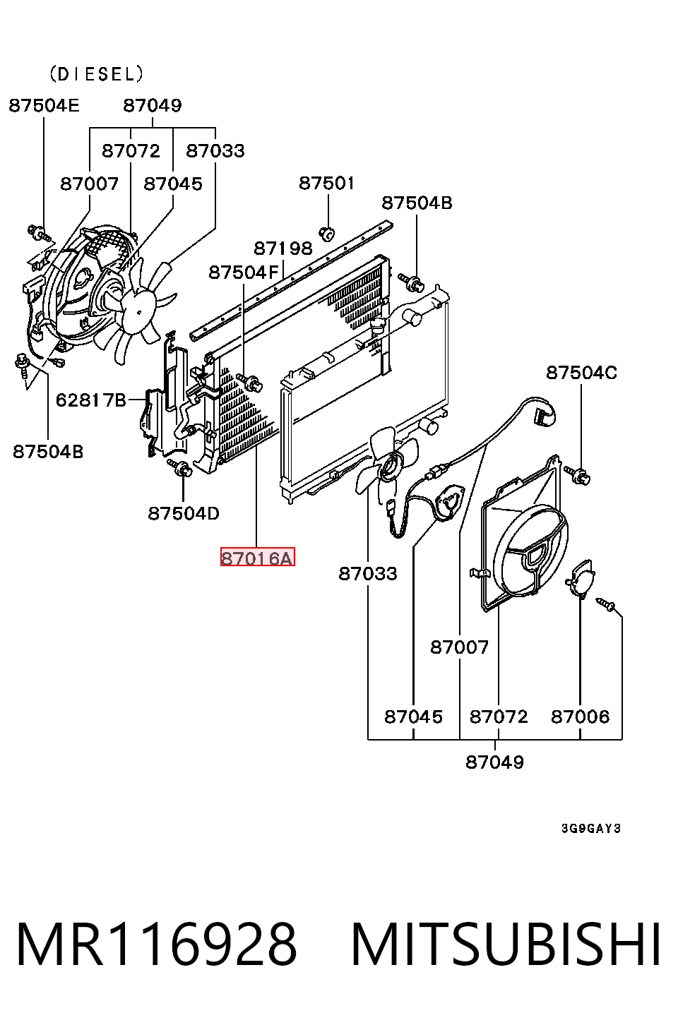 Radiador de aparelho de ar condicionado para Mitsubishi Galant VII E5A, E7A, E8A