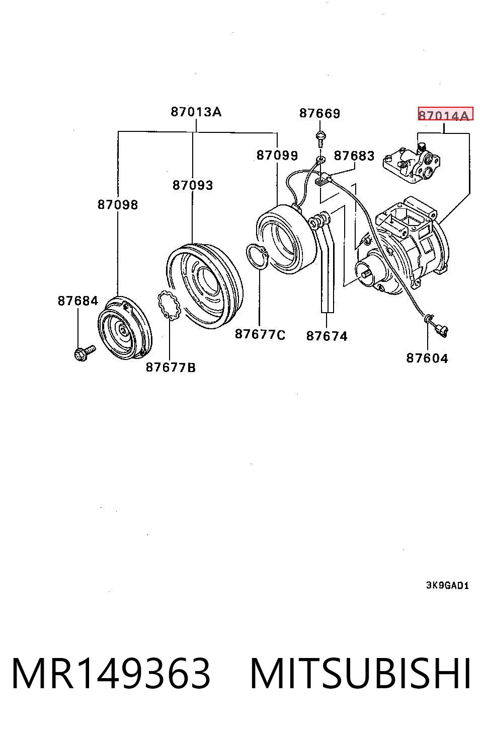 MR149363 Mitsubishi Compressor de aparelho de ar condicionado