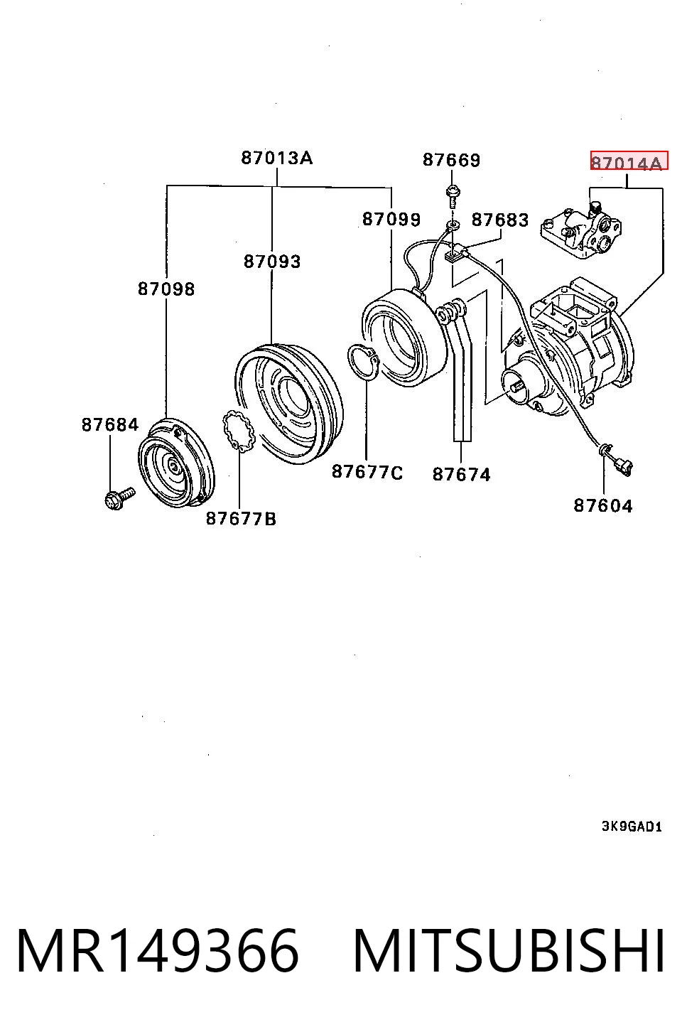 MR149366 Mitsubishi Compressor de aparelho de ar condicionado