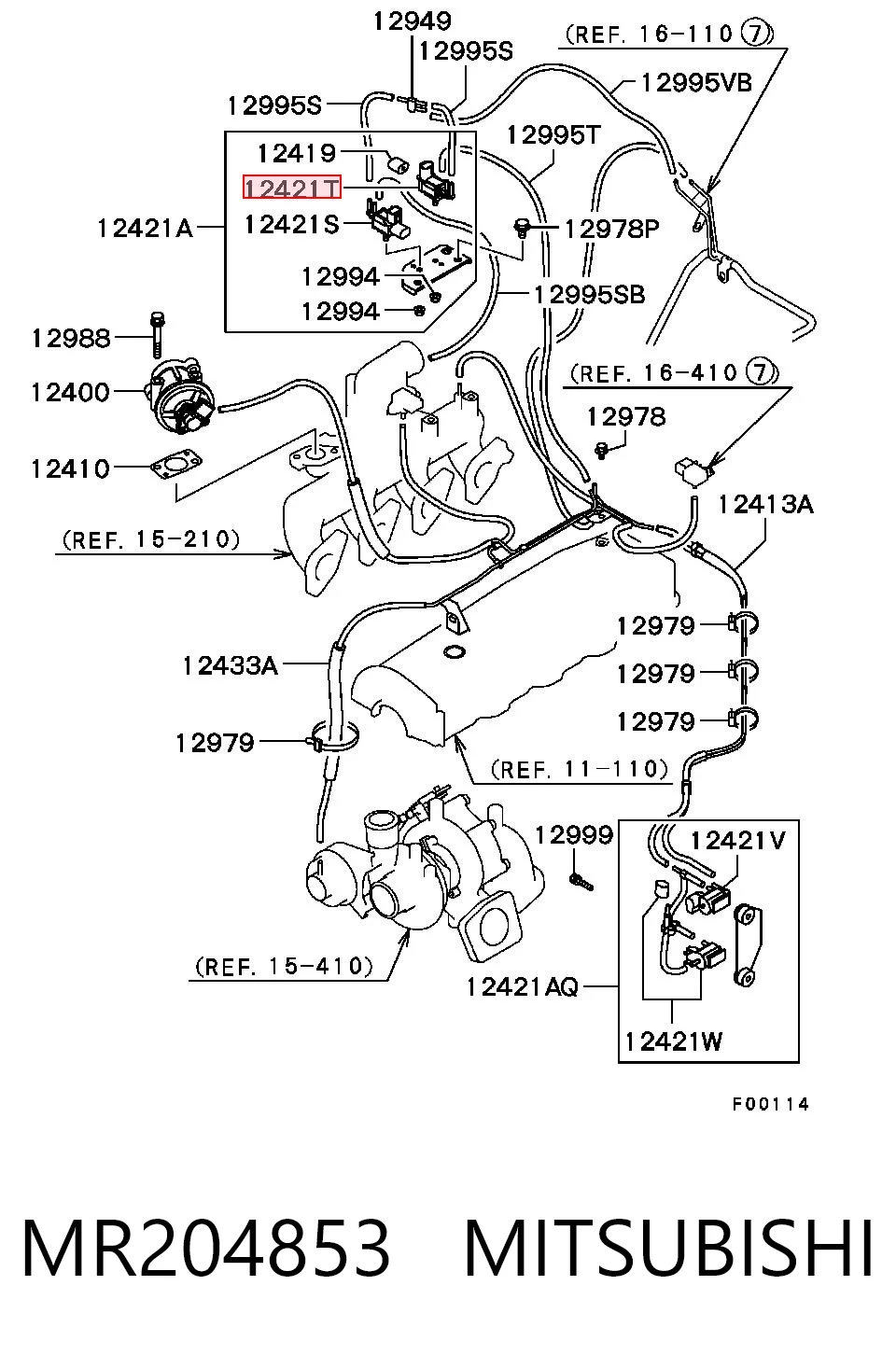 MR204853 Mitsubishi Válvula solenoide de regulação de comporta EGR