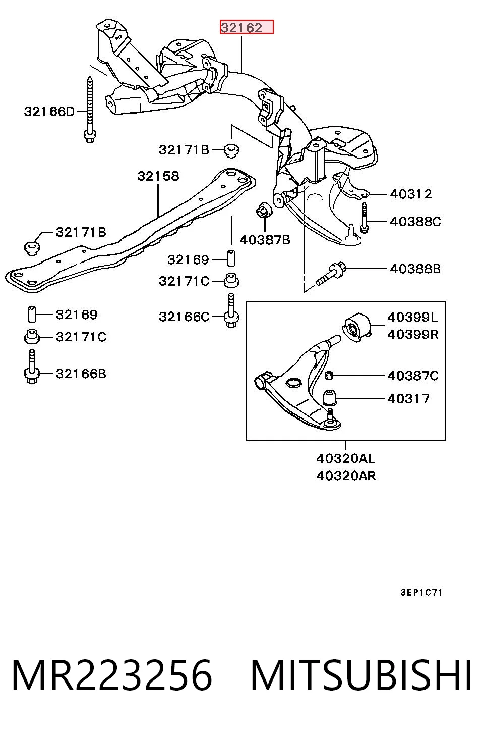 Viga de suspensão dianteira (plataforma veicular) Mitsubishi Colt V CJA ao melhor preço